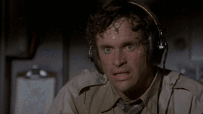 Reaction GIF: sweating, Robert Hays, Airplane!