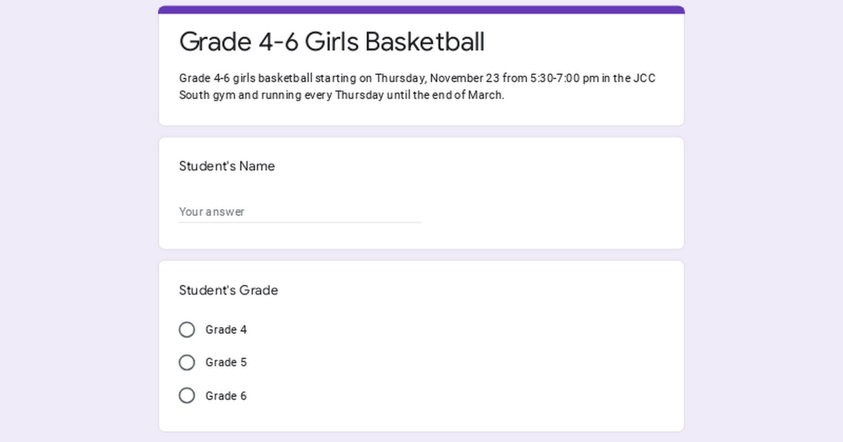 Grade 4-6 Girls Basketball
