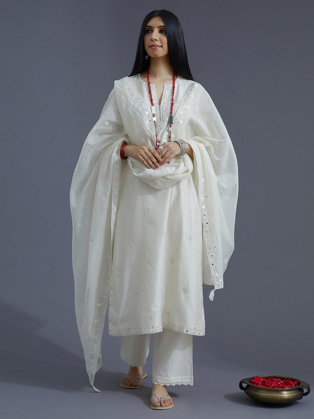 the loom - Off White Chanderi Silk Kurta