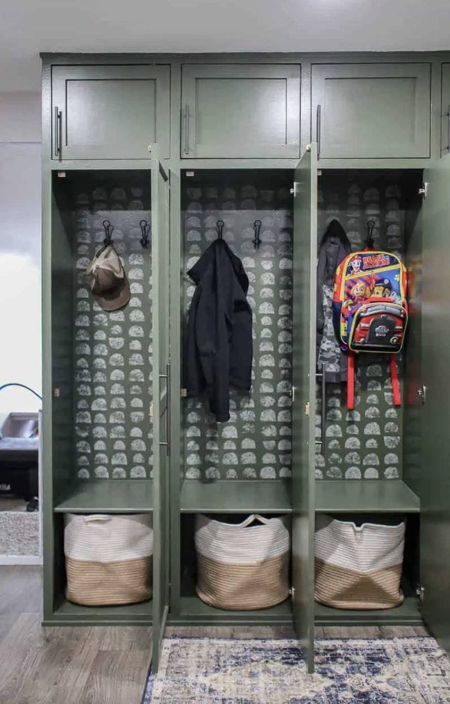 Olive Green DIY Mudroom Lockers Install With Doors