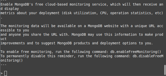 Tela do Shell de MongoDB