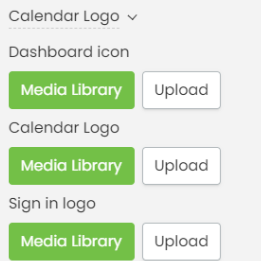 print screen of the Branding area with a Dashboard icon and a Calendar logo uploaded images