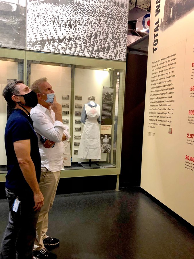 Costner viewing an exhibit in 2021. Image via Twitter.