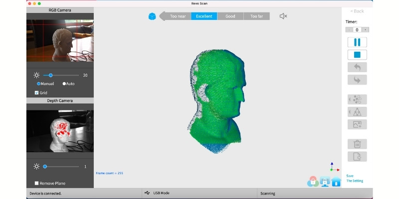 Live point cloud mesh during our first 3D scan with the Revopoint POP 2