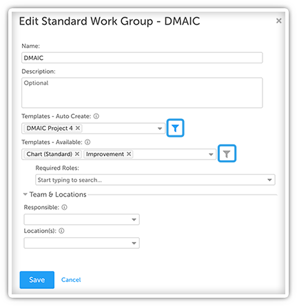 Advanced Filter for Creating Standard Work Screenshot