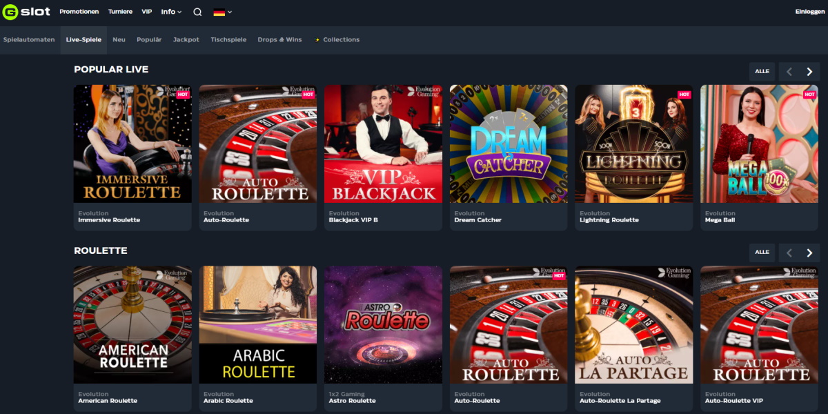 Populäre Live Casino Spiele bei GSlot