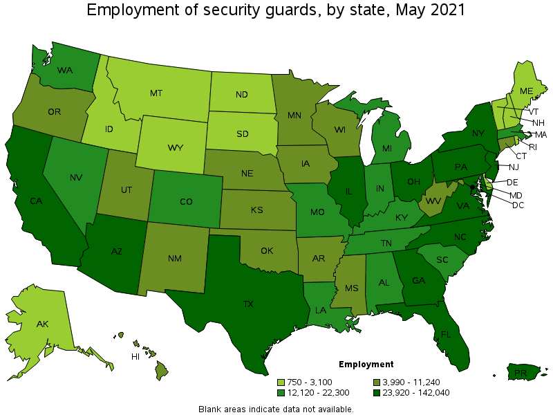 employment of security guards by state infographic