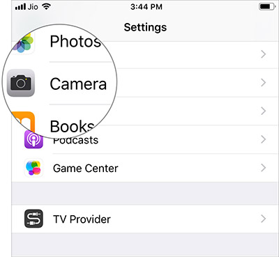 Tap Camera in iOS 12 Settings