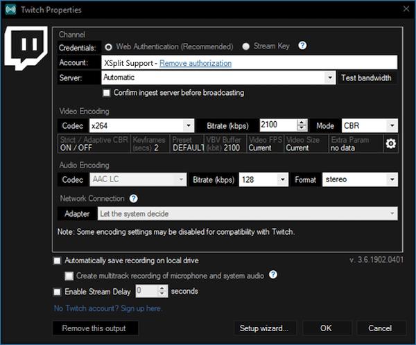 Propiedades de Twitch
