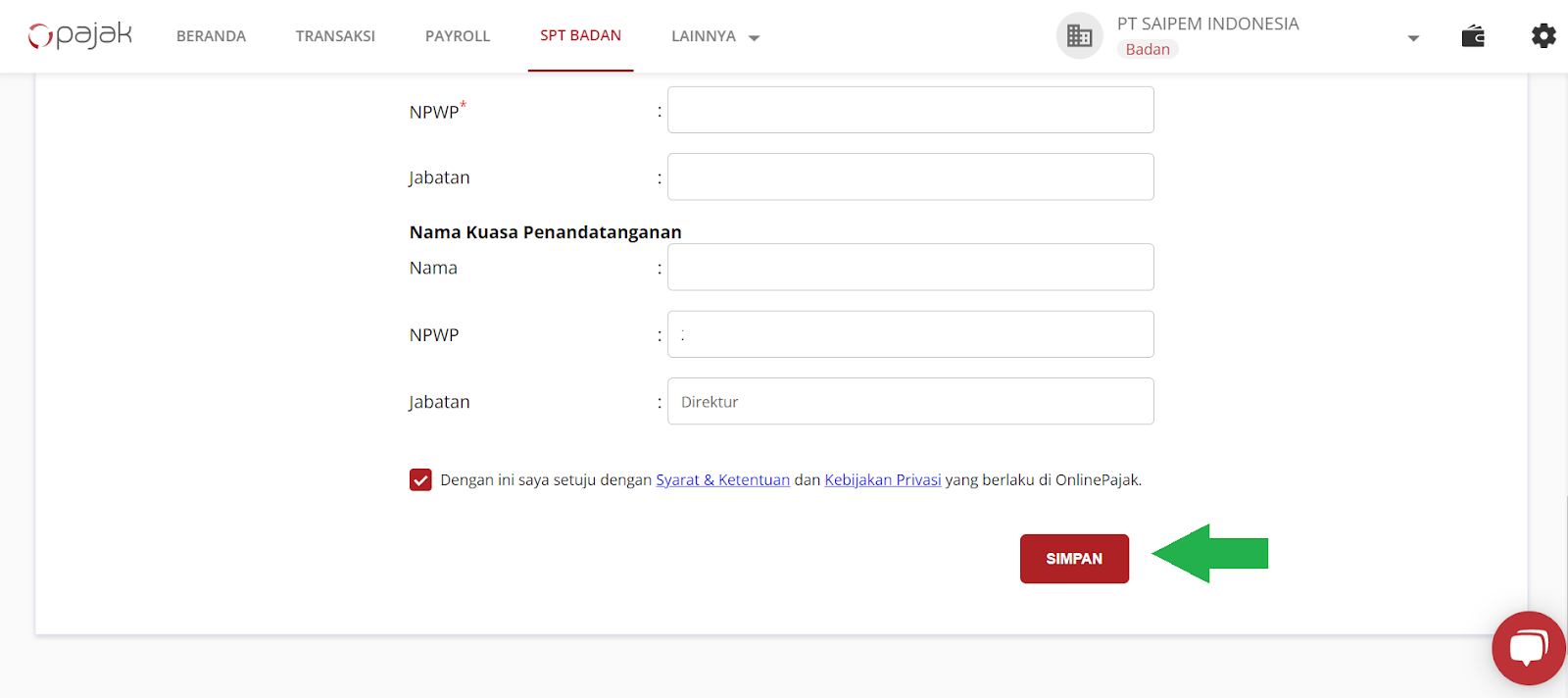 Klik Simpan setelah selesai melengkapi profil