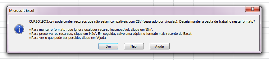 Captura de tela de um exemplo de alerta informando possíveis incompatibilidades.