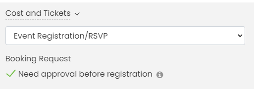 print screen of Timely event management software rsvp booking request feature checkbox