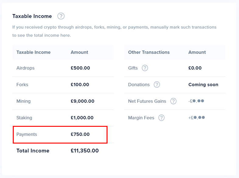 screenshot highlighting “payments” on a taxable income online form