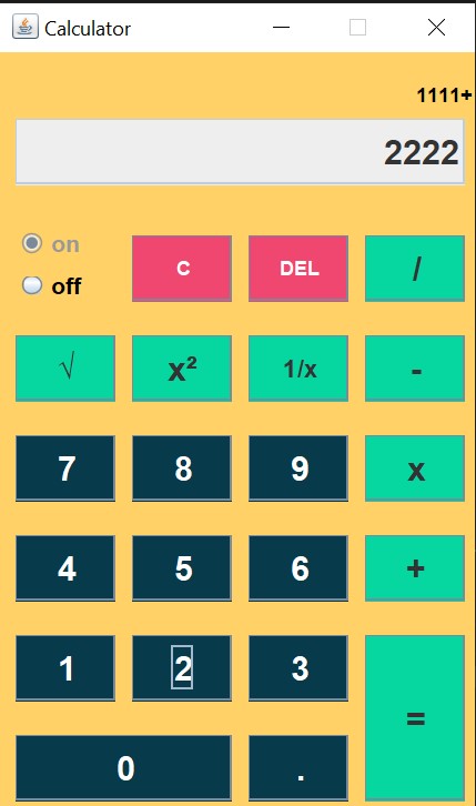 output 1 for Swing GUI Calculator in Java