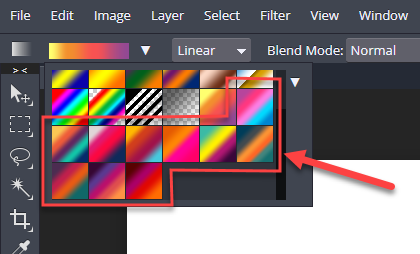 Image shows loaded gradients at the end of the gradient list