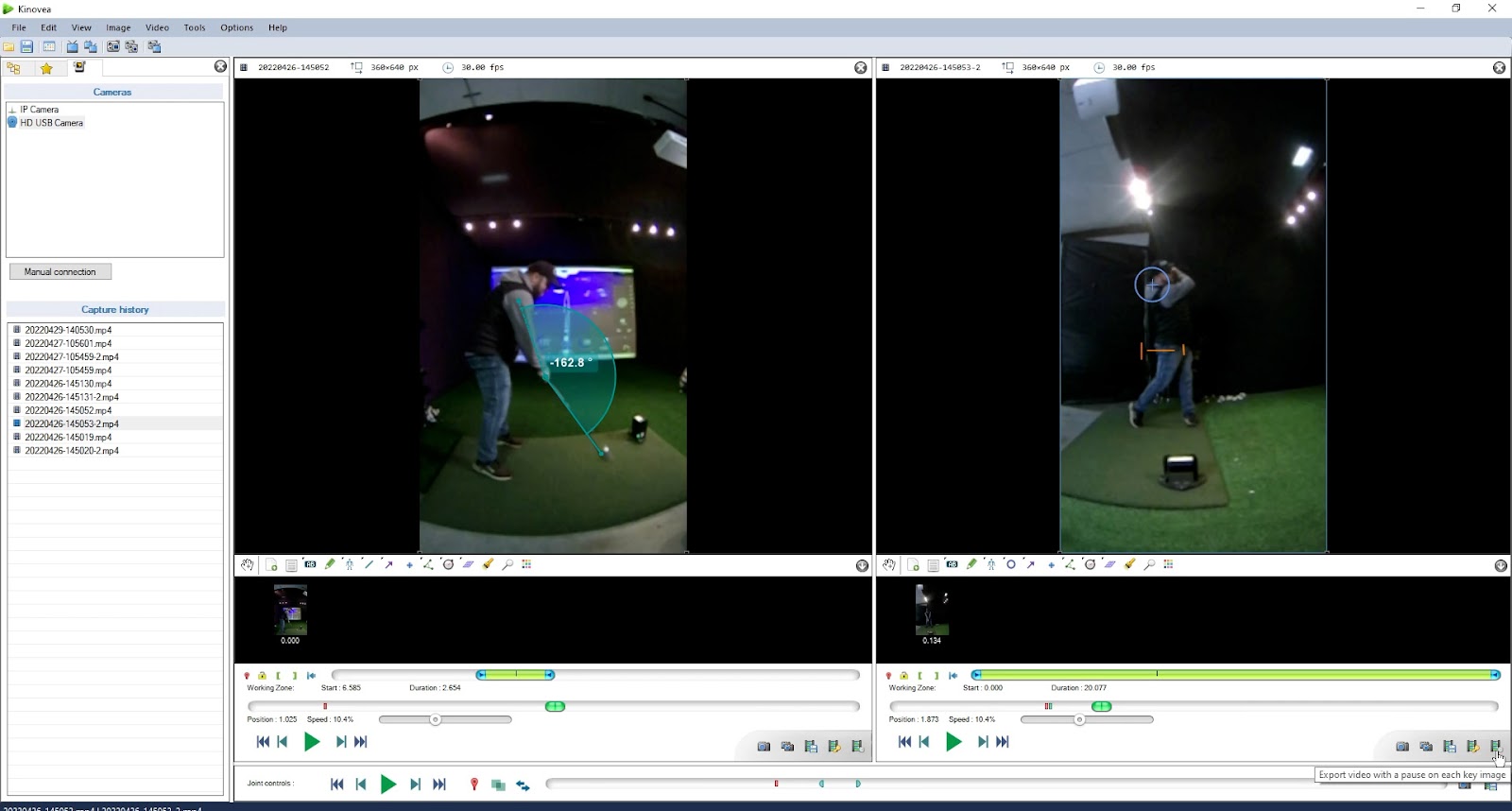 Kinovea golf swing analysis software with Carl's cameras