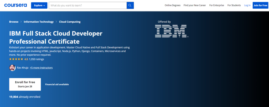certification developpeur web full stack de IBM sur Coursera