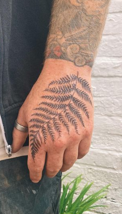 Fern Leaf Men Badass Hand Tattoo