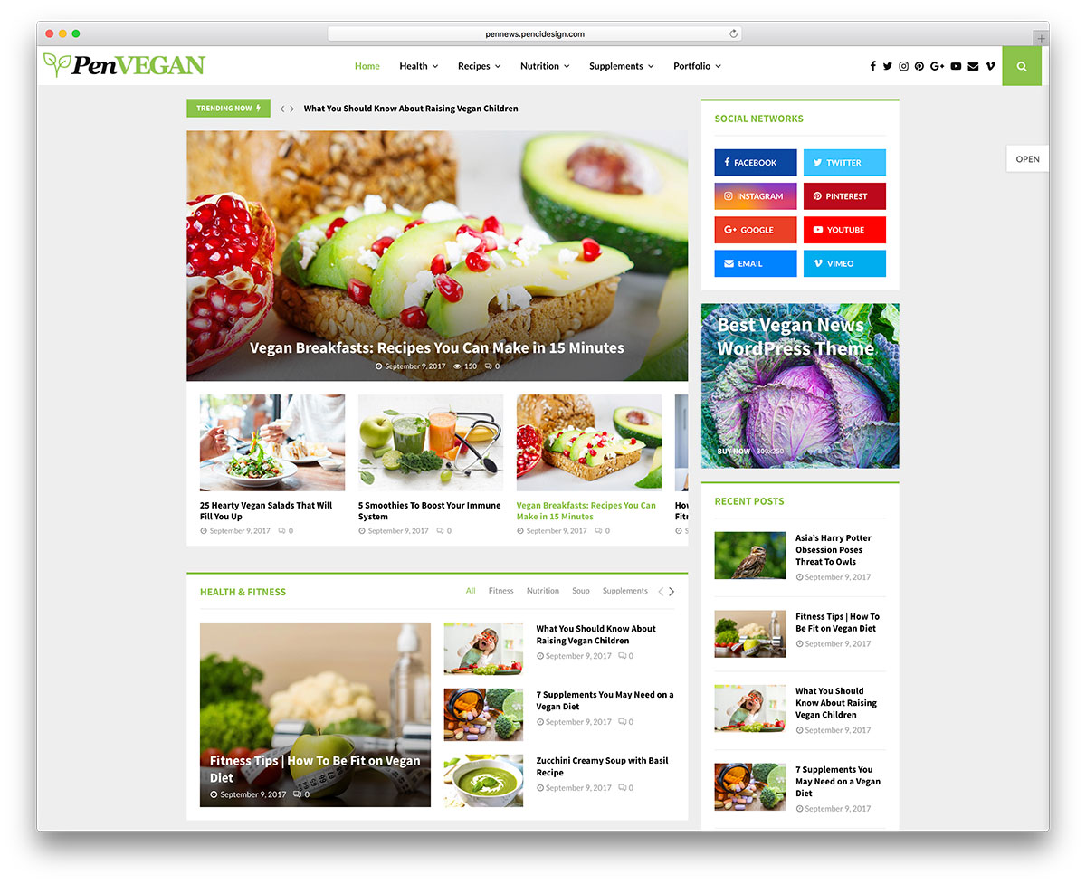 Tema de WordPress para blog de comida vegana