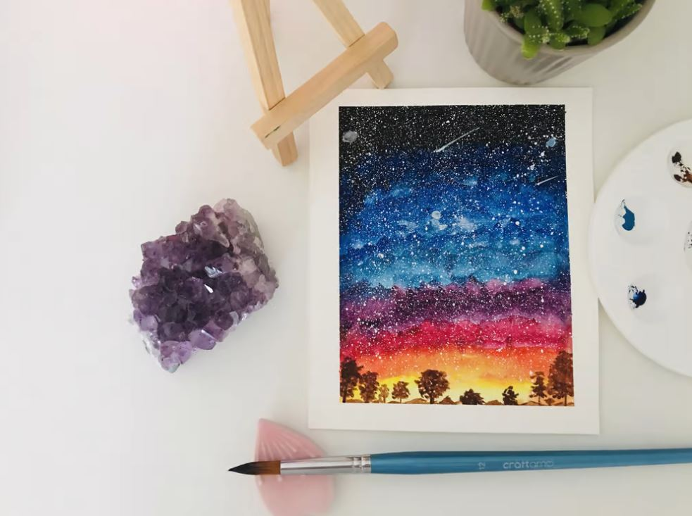 watercolor painting of sunset