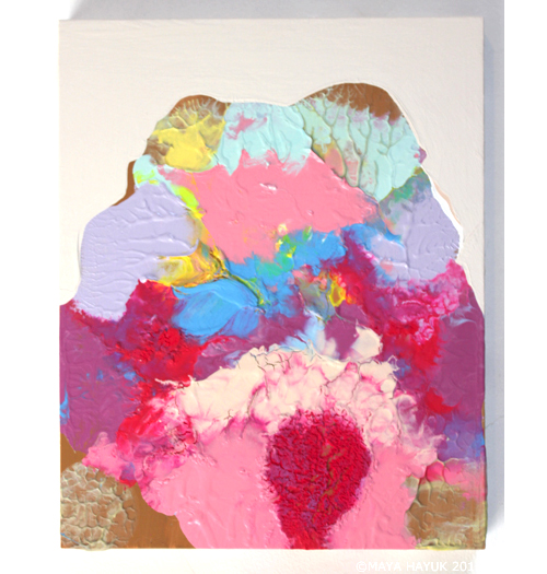 An acrylic painting by Maya Hayuk, using pastel colors. 