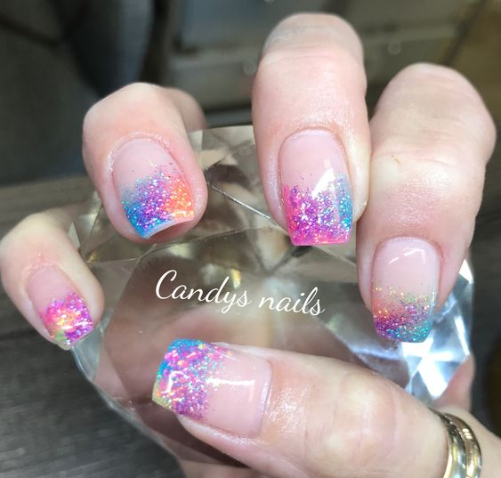 French Manicure with Rainbow Glitter or Candy Nails Glitter 