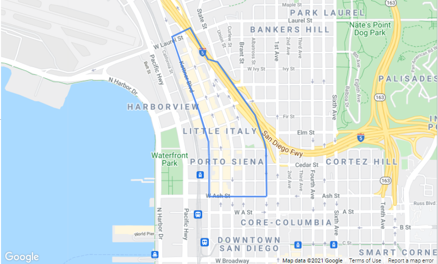 map of Little Italy neighborhood in San Diego