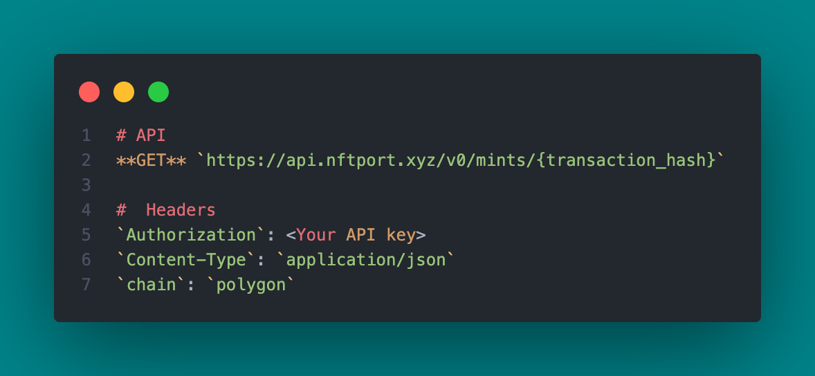 Screenshot of the API request to get the token ID of a minted DNFT.
