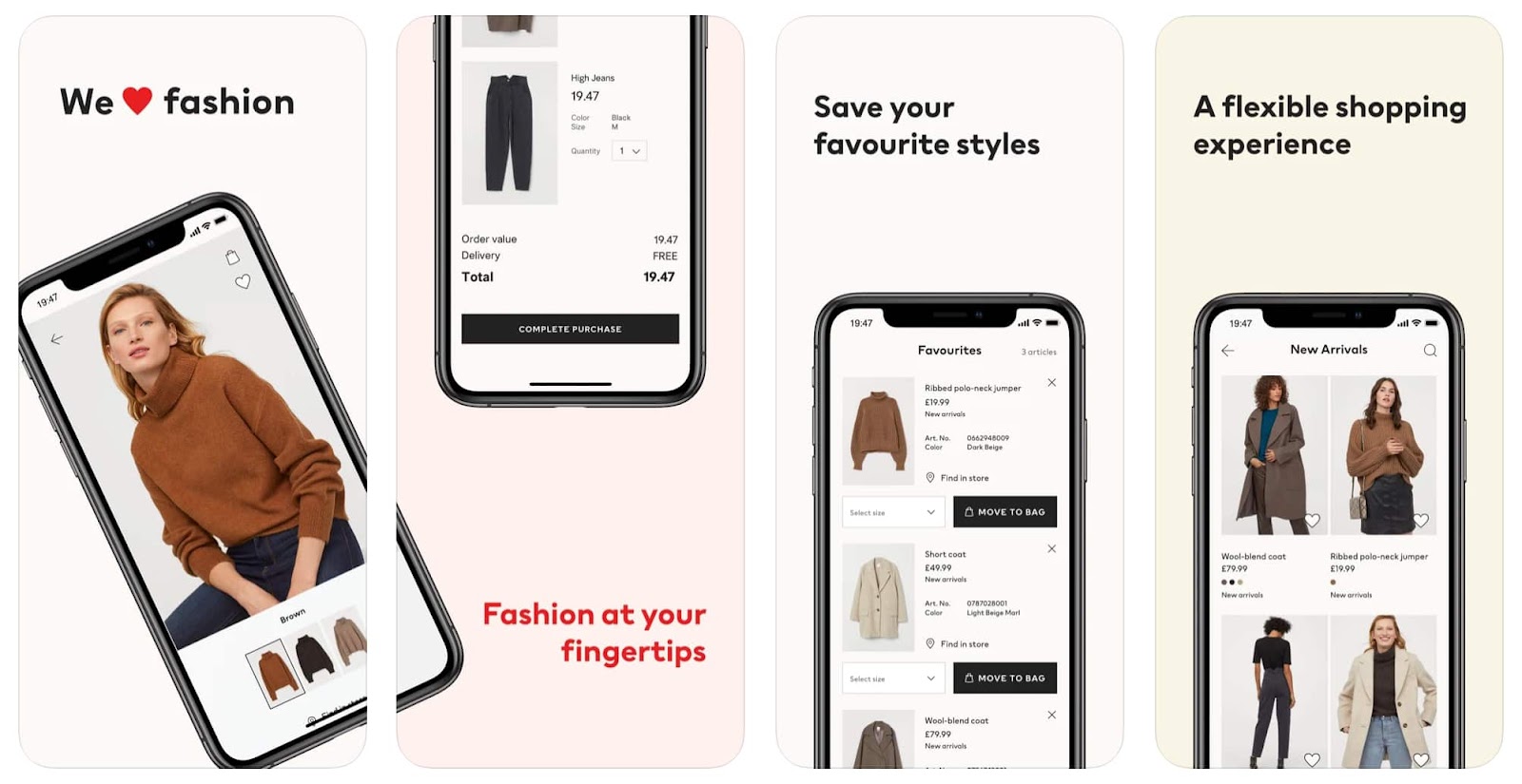 screenshot of the the H&M mobile app converted from a website