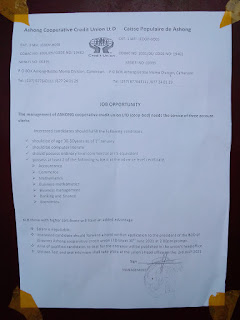New job opportunity in Ashong Credit Union Cameroon