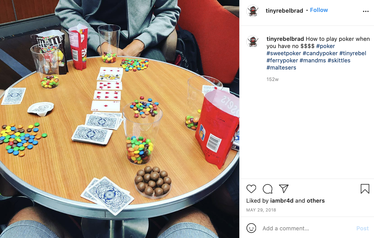 poker night using M&M's, Skittles, and Whoppers as poker chips