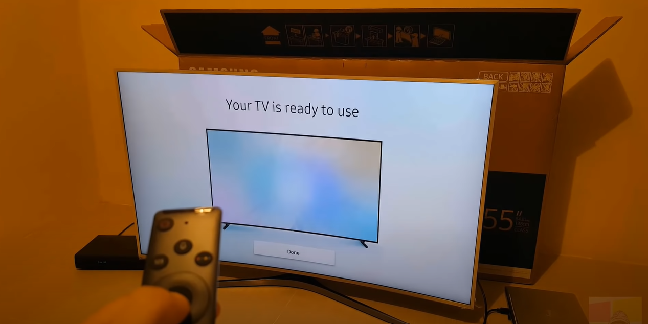 A television displaying the text 'Your TV is ready to use'
