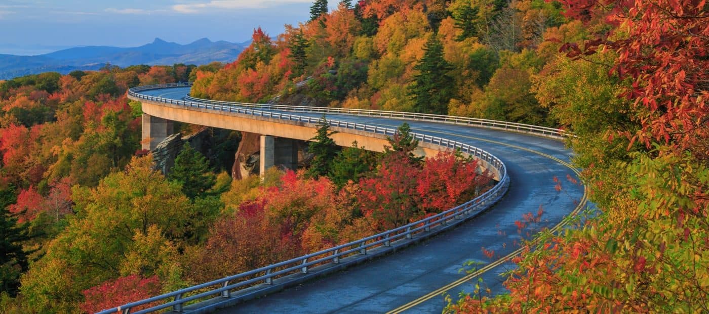 Scenic drive on the Blue Ridge Parkway with stunning mountain views