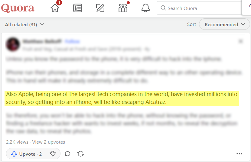 Someone still sold on the old theory! Quora user thinks that getting into an Apple product is as impossible as escaping Alcatraz