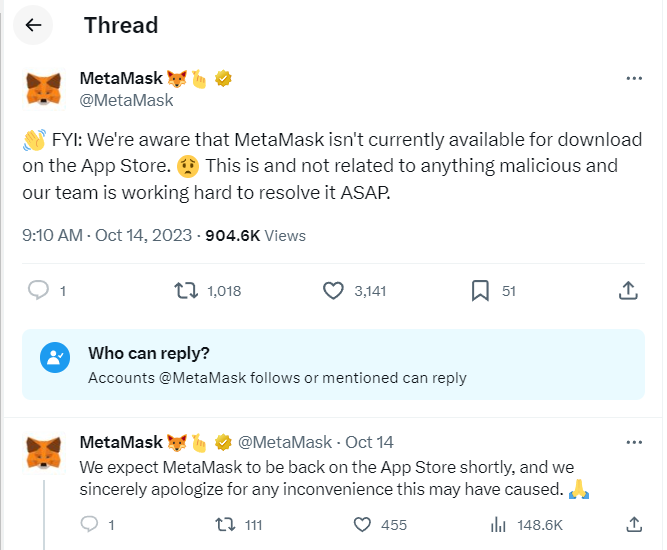 Metamask Temporarily Removed From Apple App Store