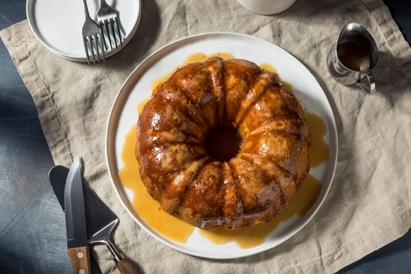 Whole bundt cake glazed with rum sauce