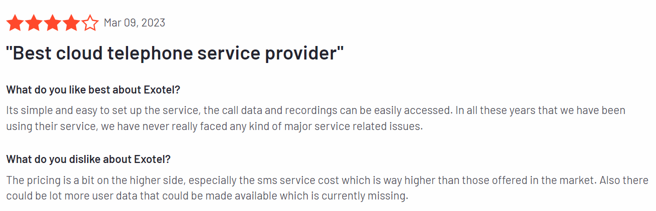 Best Bulk SMS Service Providers | Exotel customer review highlighting its pros and cons