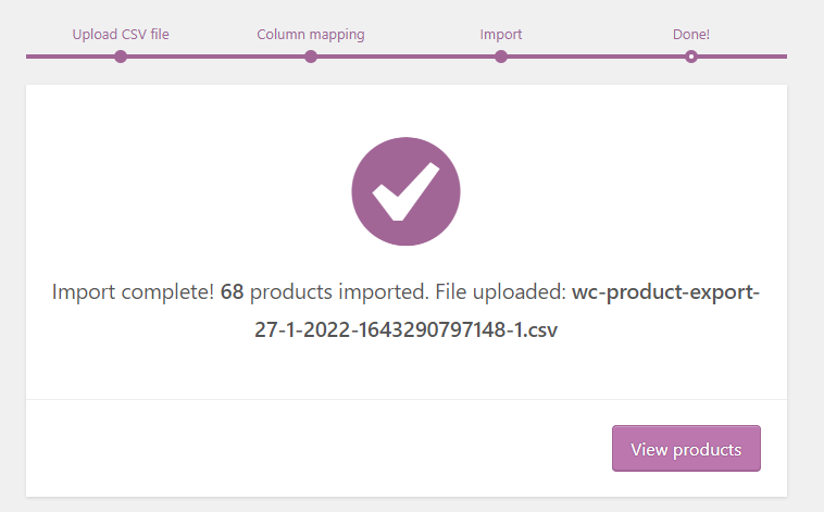 WooCommerce import complete