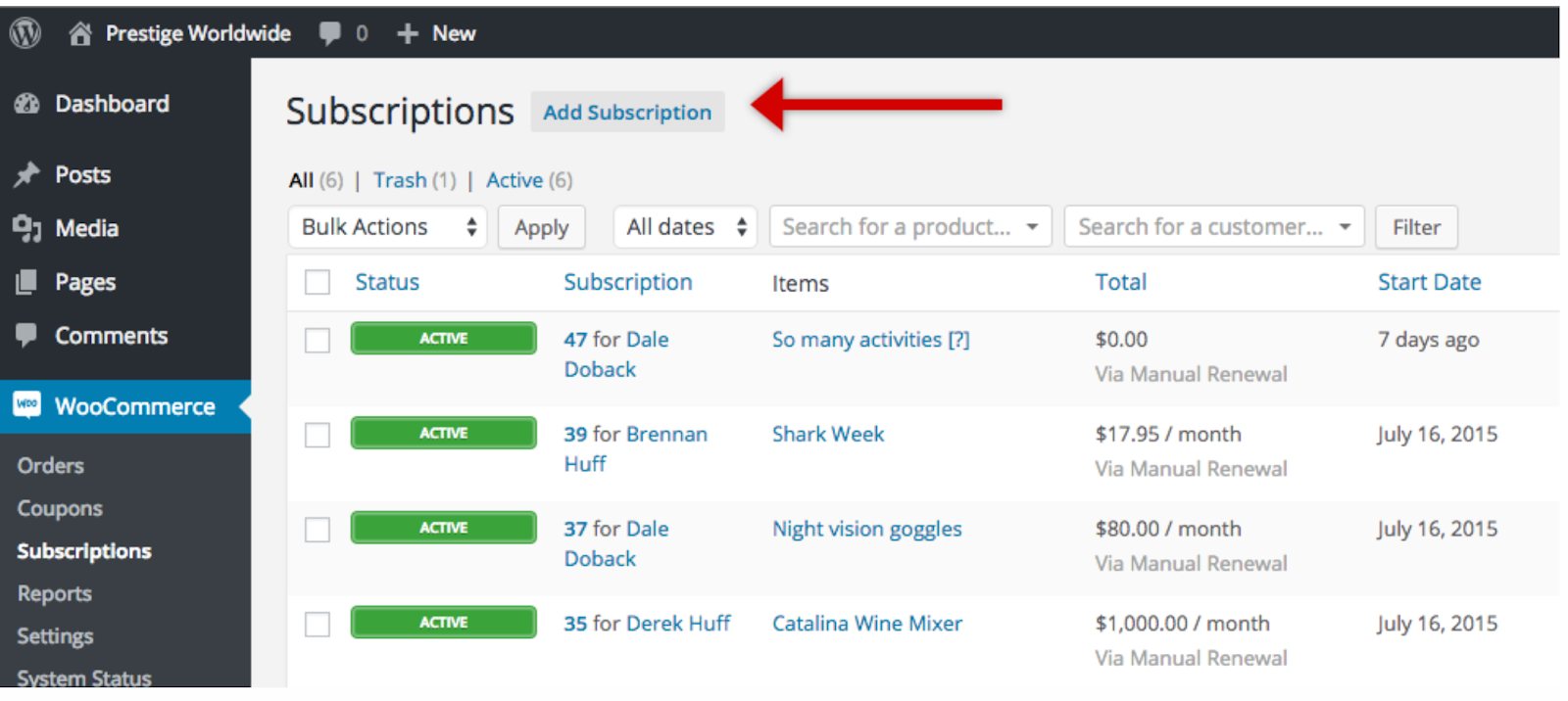 WooCommerce Subscriptions plugin