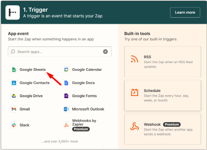 google sheets trigger in zapier