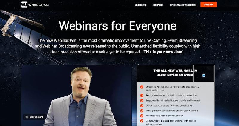 Página de portada de revisión de WebinarJam 
