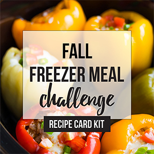 stuffed peppers with text overlay saying fall freezer meal challenge