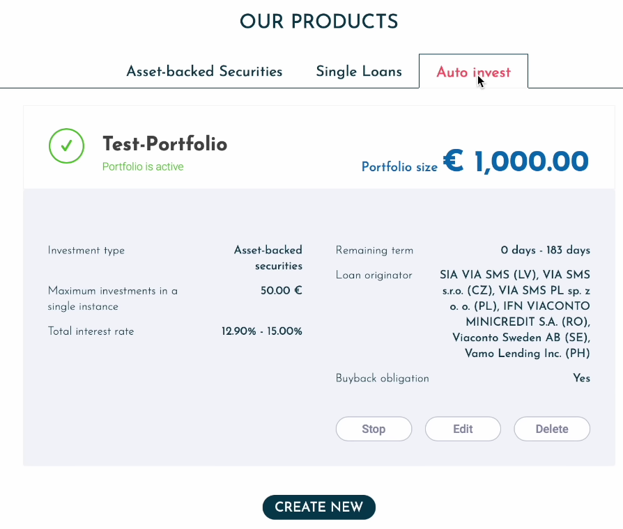 Vianvest Autoinvestment Portfolio