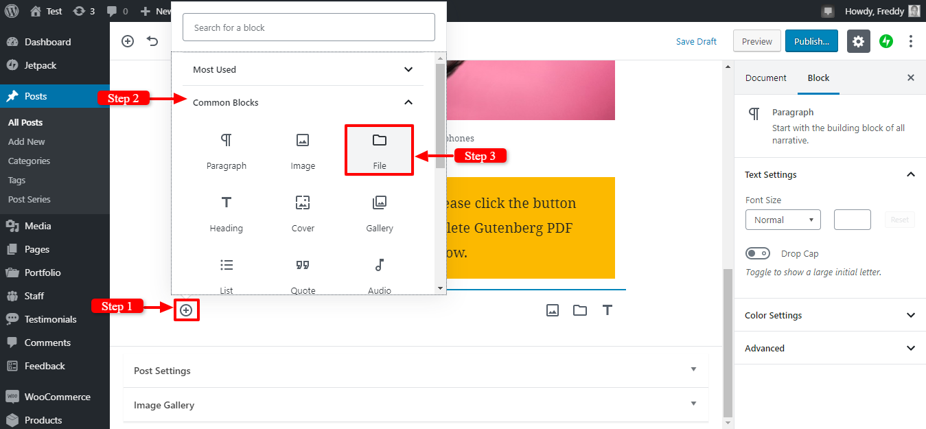 adicionando arquivos para download em gutenberg