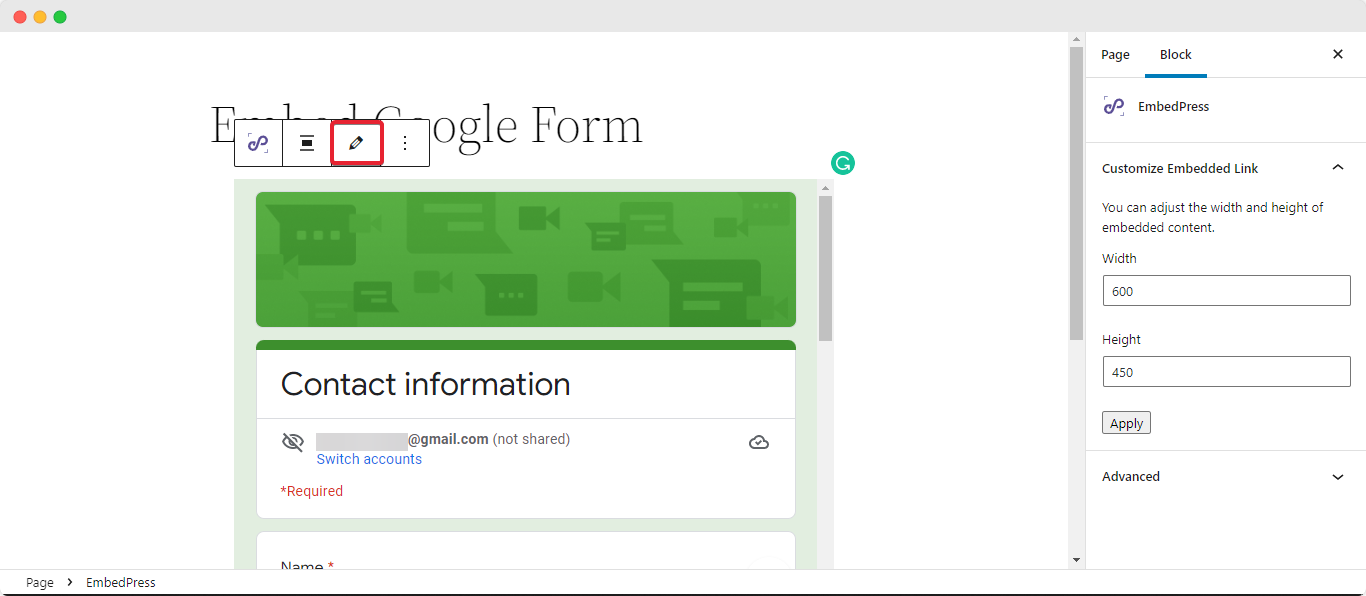 embed Google Forms