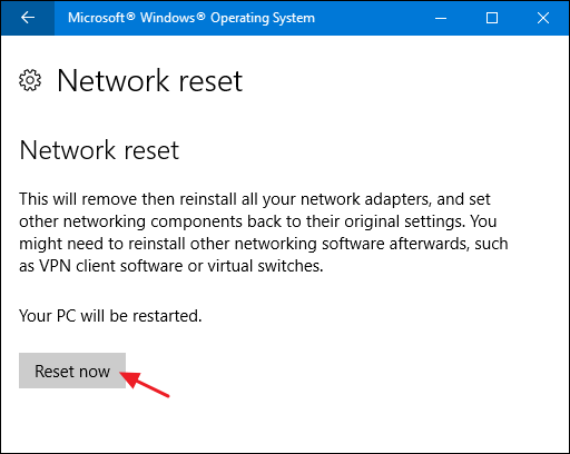 Windows 10 Network Reset