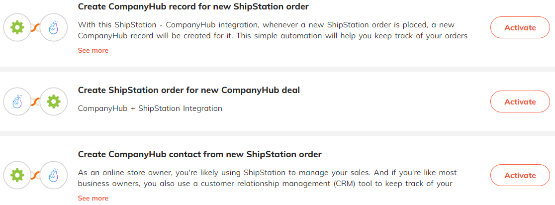 Popular automations for ShipStation & CompanyHub integration.