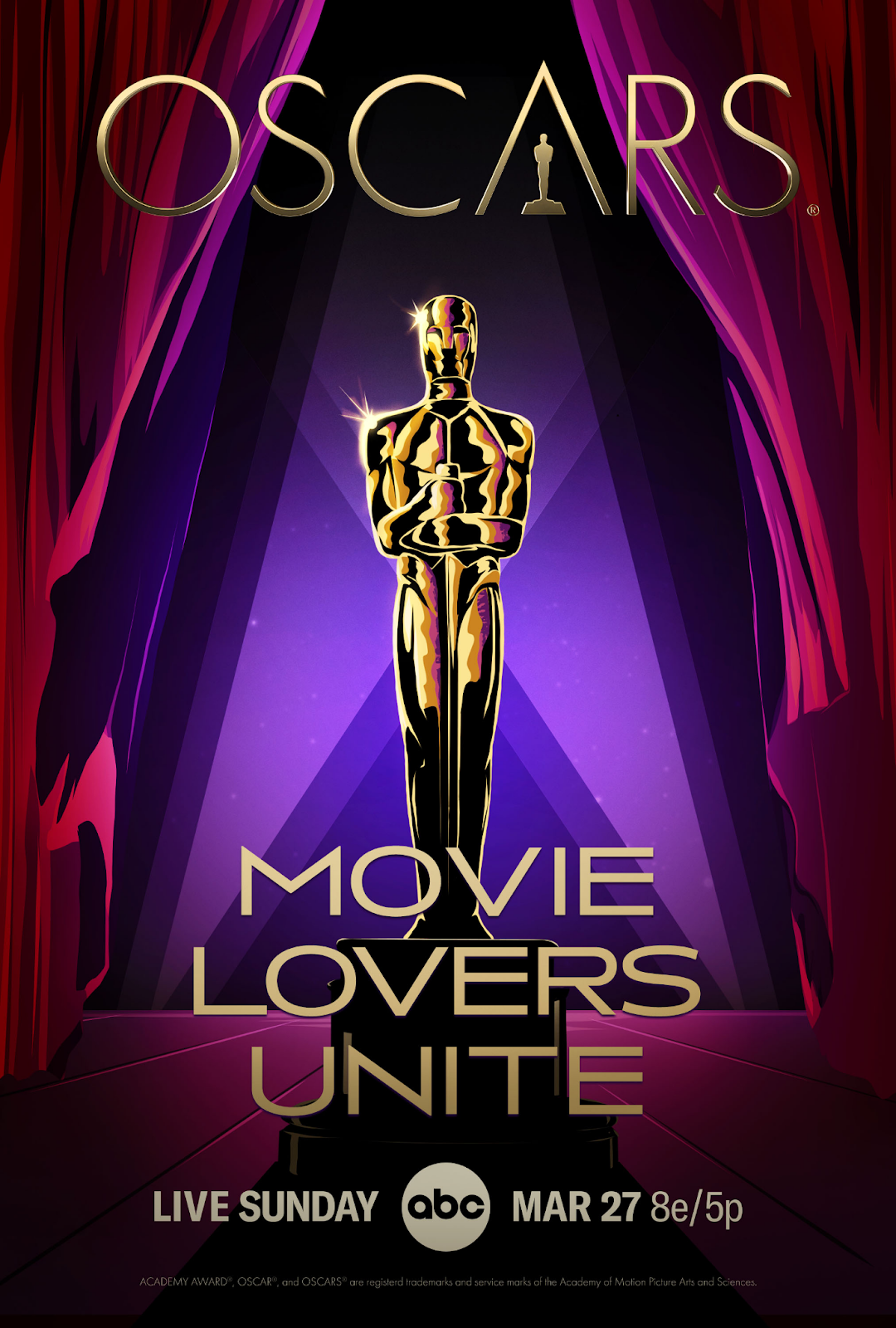 Material gráfico de divulgação da transmissão do Oscar 2022, com logo , estatueta e a frase "movie lovers unite".