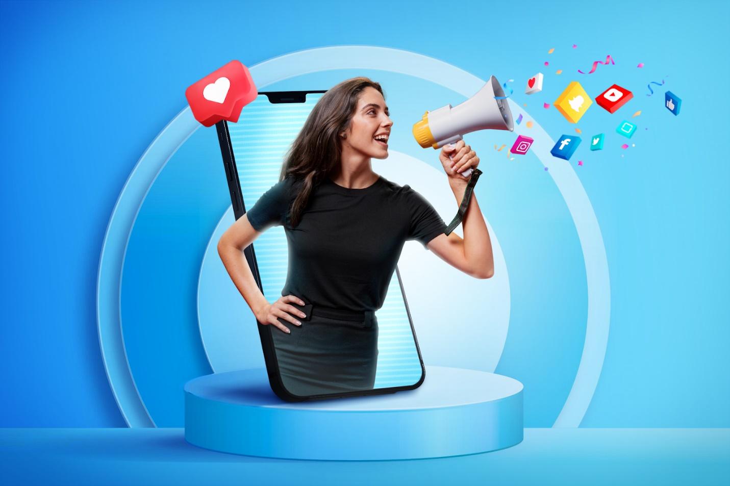 A person holding a megaphone
                                                                                                                            Description automatically generated