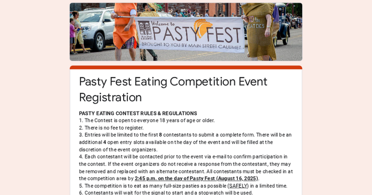 Pasty Fest Eating Competition Event Registration
